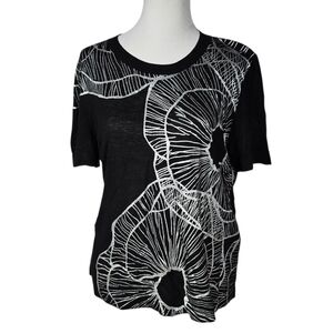 Anne Klein Medium Black and abstract silver print Knit Top